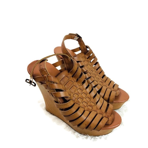 Mossimo Supply Co. Shoes - Mossimo Brown Vegan Leather Strappy Wedge Sandals